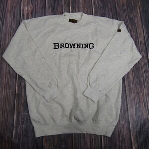 Browning Sweatshirt Mens XL Gray Logo Graphic Crewneck Pullover Made USA Hunting